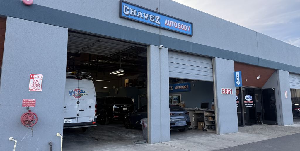 Chavez Auto Body repair bays on Monterey Road